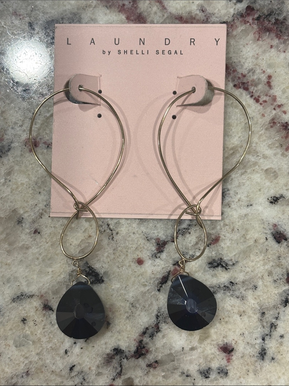 Laundry by Shelli Segal Gold Hoop Earrings with Black Teardrop Dangles